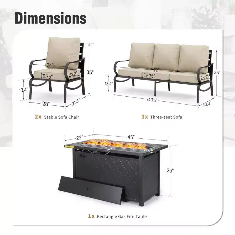 Captiva Designs Set 4 Pezzi con Braciere da Esterno e Poltrone in Metallo per Giardino, Portico, Cortile