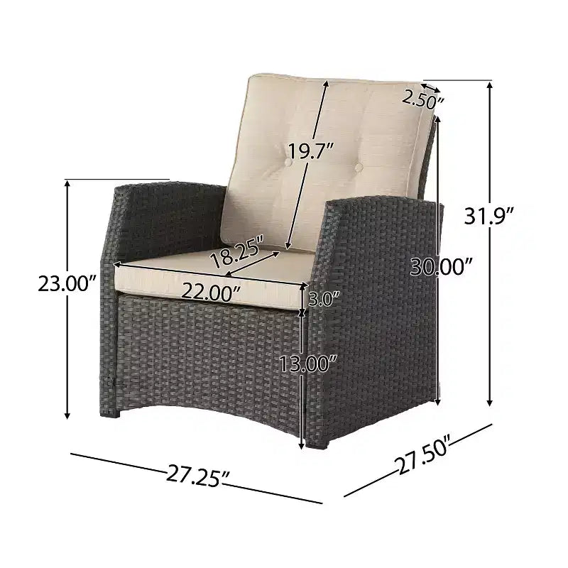 Christopher Knight Home Malvern Set da 5 Pezzi con Poltrone Club da Esterno in Vimini e Braciere con Cuscini