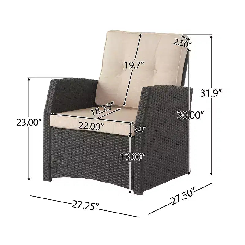 Christopher Knight Home Malvern Set da 5 Pezzi con Poltrone Club da Esterno in Vimini e Braciere con Cuscini