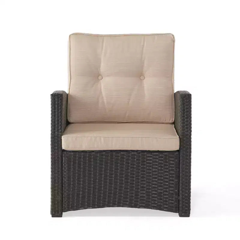 Christopher Knight Home Malvern Set da 5 Pezzi con Poltrone Club da Esterno in Vimini e Braciere con Cuscini