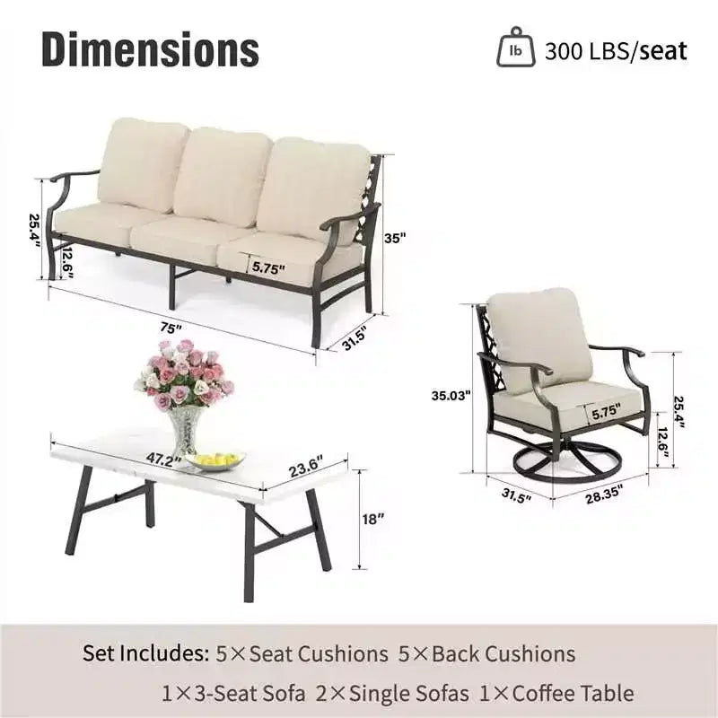 Captiva Designs Set da Conversazione da Esterno 4 Pezzi con Sedie Girevoli con Schienale a Griglia per Giardino, Piscina, Cortile