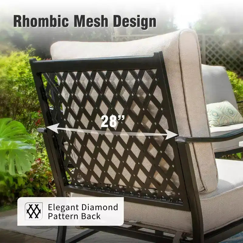 Captiva Designs Set da Conversazione da Esterno 4 Pezzi con Sedie Girevoli con Schienale a Griglia per Giardino, Piscina, Cortile