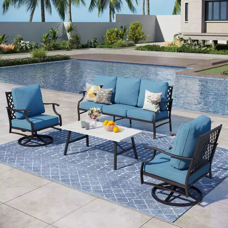 Captiva Designs Set da Conversazione da Esterno 4 Pezzi con Sedie Girevoli con Schienale a Griglia per Giardino, Piscina, Cortile