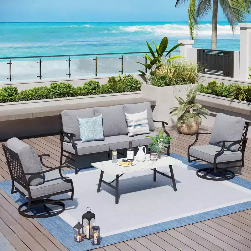 Captiva Designs Set da Conversazione da Esterno 4 Pezzi con Sedie Girevoli con Schienale a Griglia per Giardino, Piscina, Cortile