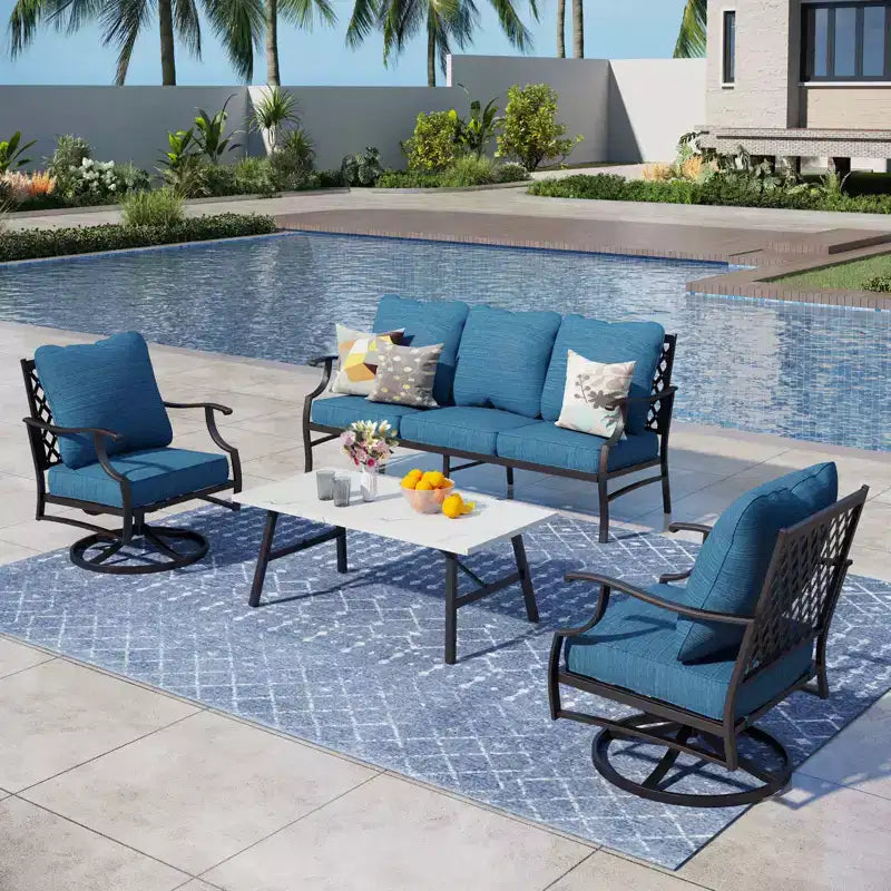 Captiva Designs Set da Conversazione da Esterno 4 Pezzi con Sedie Girevoli con Schienale a Griglia per Giardino, Piscina, Cortile