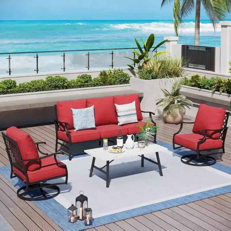 Captiva Designs Set da Conversazione da Esterno 4 Pezzi con Sedie Girevoli con Schienale a Griglia per Giardino, Piscina, Cortile