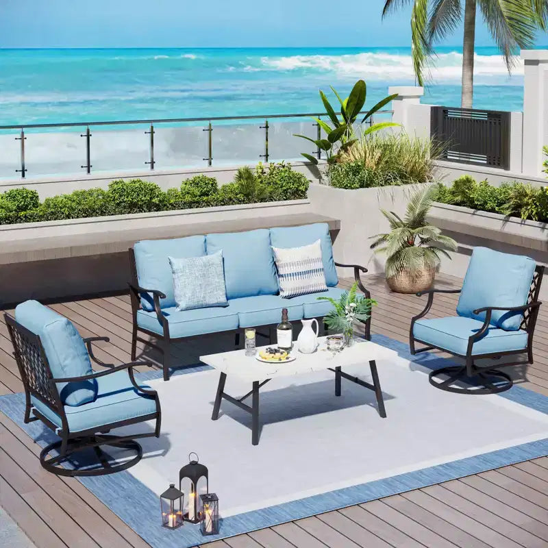 Captiva Designs Set da Conversazione da Esterno 4 Pezzi con Sedie Girevoli con Schienale a Griglia per Giardino, Piscina, Cortile