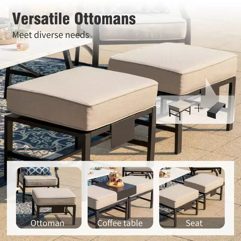 Set da conversazione per esterni da patio in metallo Captiva Designs da 5 pezzi con sedie e poggiapiedi girevoli con schienale a griglia