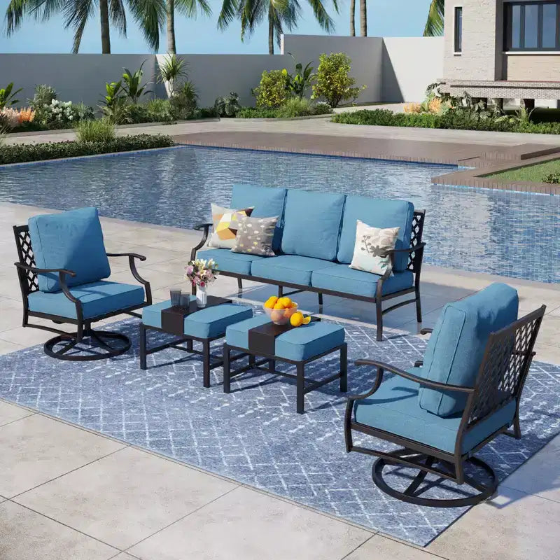 Set da conversazione per esterni da patio in metallo Captiva Designs da 5 pezzi con sedie e poggiapiedi girevoli con schienale a griglia
