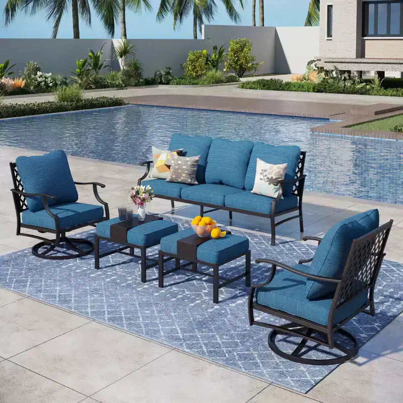 Set da conversazione per esterni da patio in metallo Captiva Designs da 5 pezzi con sedie e poggiapiedi girevoli con schienale a griglia