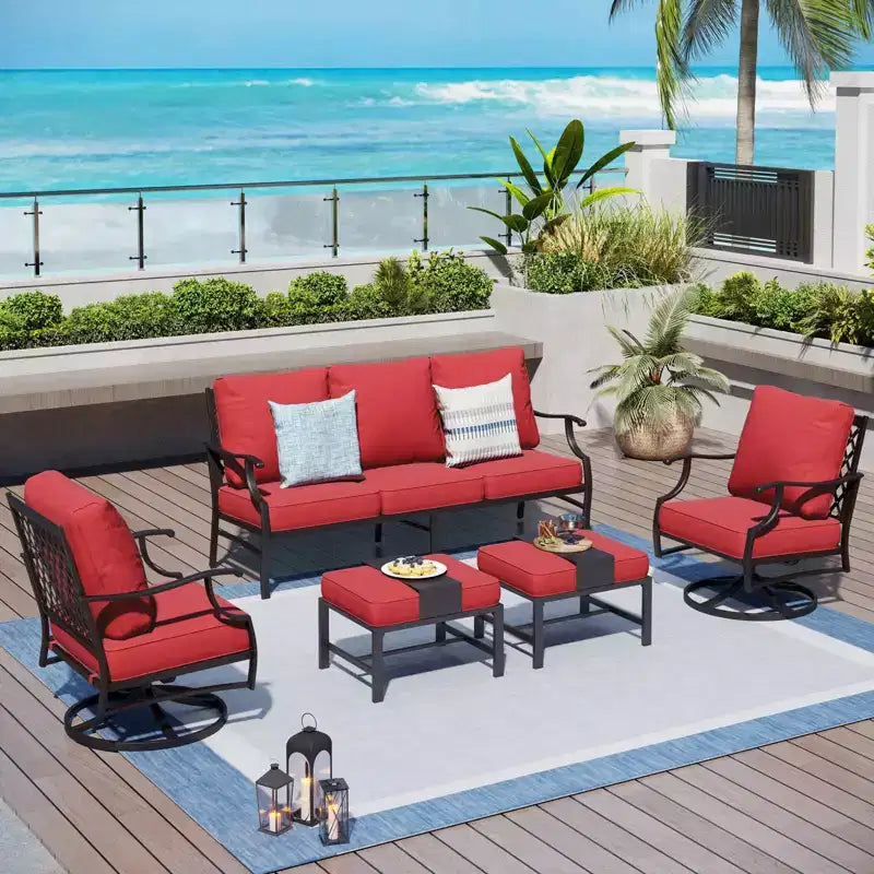 Set da conversazione per esterni da patio in metallo Captiva Designs da 5 pezzi con sedie e poggiapiedi girevoli con schienale a griglia