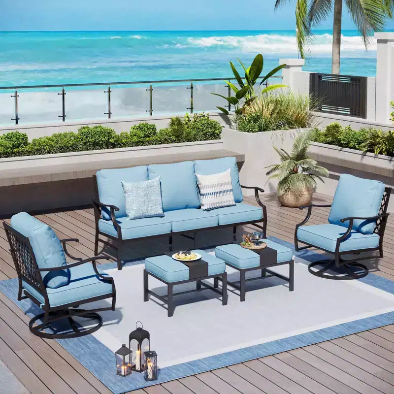 Set da conversazione per esterni da patio in metallo Captiva Designs da 5 pezzi con sedie e poggiapiedi girevoli con schienale a griglia