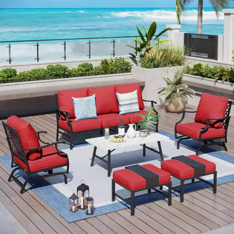 Captiva Designs set conversazione da esterno 6 pezzi per patio in metallo, con sedie a dondolo con schienale a griglia, poggiapiedi e tavolino da caffè