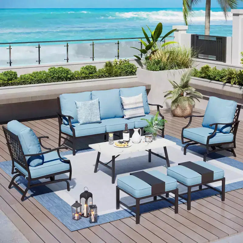 Captiva Designs set conversazione da esterno 6 pezzi per patio in metallo, con sedie a dondolo con schienale a griglia, poggiapiedi e tavolino da caffè