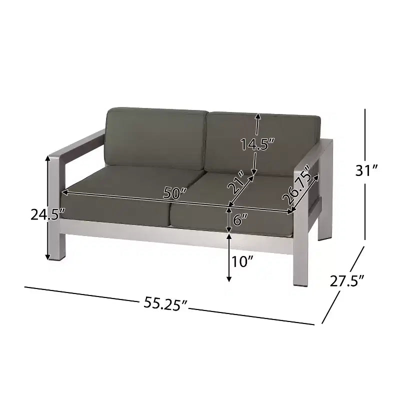 Set da salotto da esterno a 4 posti GDFStudio Alec in alluminio con focolare