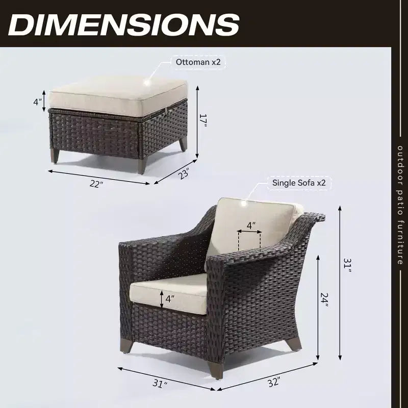 Sedia da patio UPTIOT con cuscini e pouf