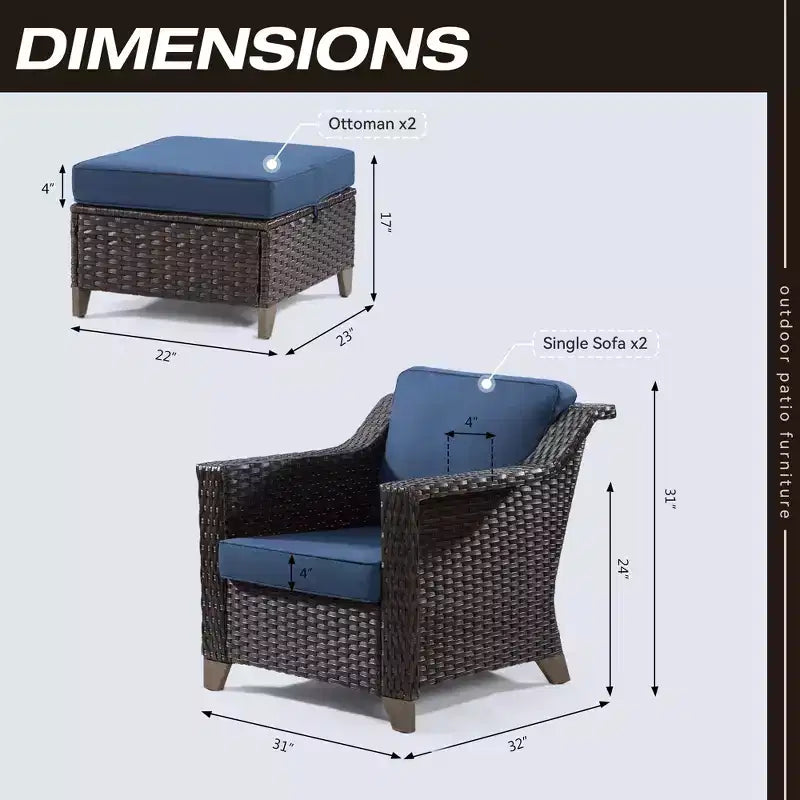 Sedia da patio UPTIOT con cuscini e pouf