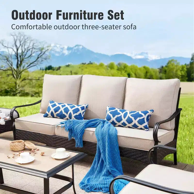 Set da 6 pezzi Captiva Designs, extra large, in metallo e rattan, per conversazione all'aperto con sedie a dondolo e poggiapiedi