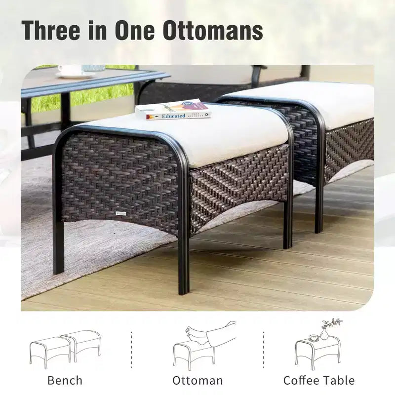 Set da 6 pezzi Captiva Designs, extra large, in metallo e rattan, per conversazione all'aperto con sedie a dondolo e poggiapiedi