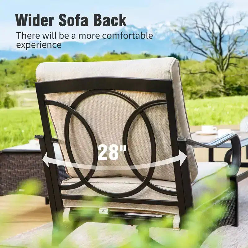Set da conversazione per esterni Captiva Designs, 5 pezzi extra large, in metallo e rattan, con sedie a dondolo e divanetto