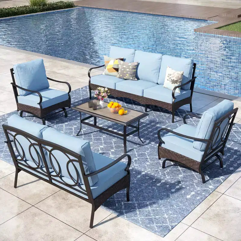 Set da conversazione per esterni Captiva Designs, 5 pezzi extra large, in metallo e rattan, con sedie a dondolo e divanetto