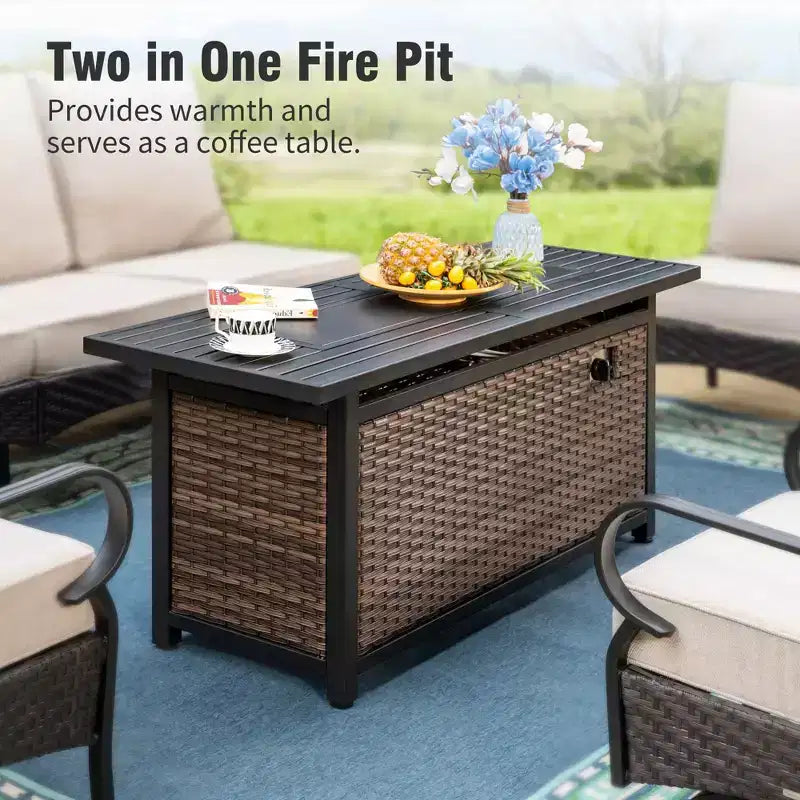 Captiva Designs Set 6 Pezzi Grande da Esterno in Metallo e Rattan con Braciere, Divani a Dondolo e Pouf