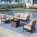 Captiva Designs 4pc Extra Large Metal and Rattan Outdoor Patio Fire Pit Set with Armchairs