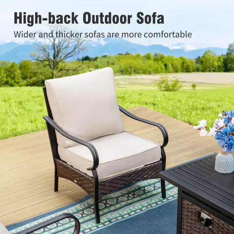 Captiva Designs Set da 4 Pezzi Extra Large con Bracere per Esterni in Metallo e Rattan con Poltrone