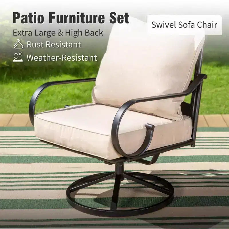 Captiva Designs Set da conversazione da esterno in metallo extra large da 6 pezzi con poltrone girevoli con schienale decorato