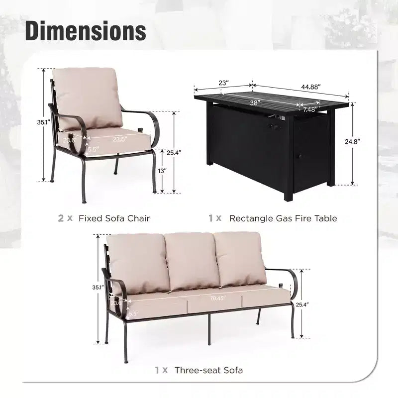 Captiva Designs set da 4 pezzi extra-large per esterni con braciere e sedie con schienale a fantasia