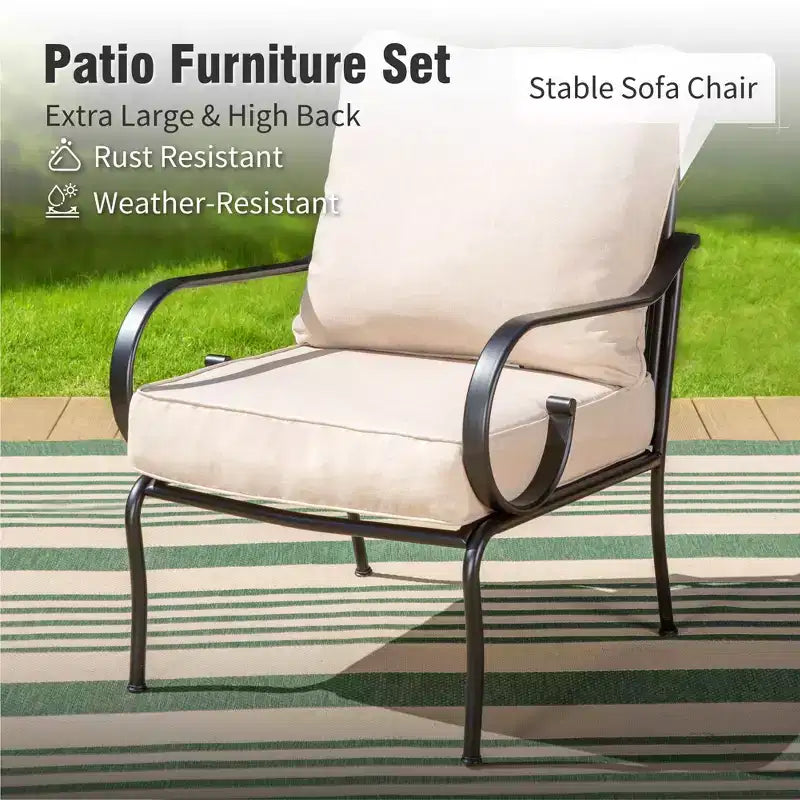 Captiva Designs set da 4 pezzi extra-large per esterni con braciere e sedie con schienale a fantasia