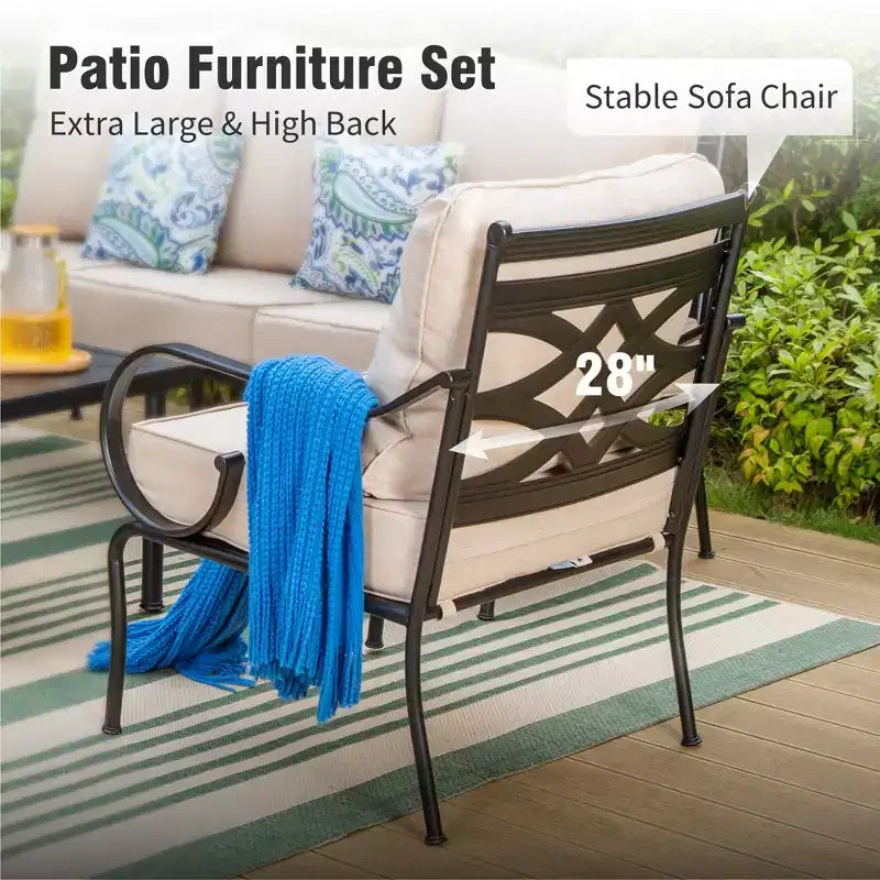 Captiva Designs set da 4 pezzi extra-large per esterni con braciere e sedie con schienale a fantasia