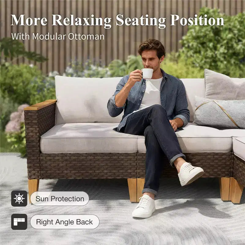Captiva Designs Set Divano Sezionale da Giardino 12 Pezzi in Rattan Wicker con Pouf Imbottito