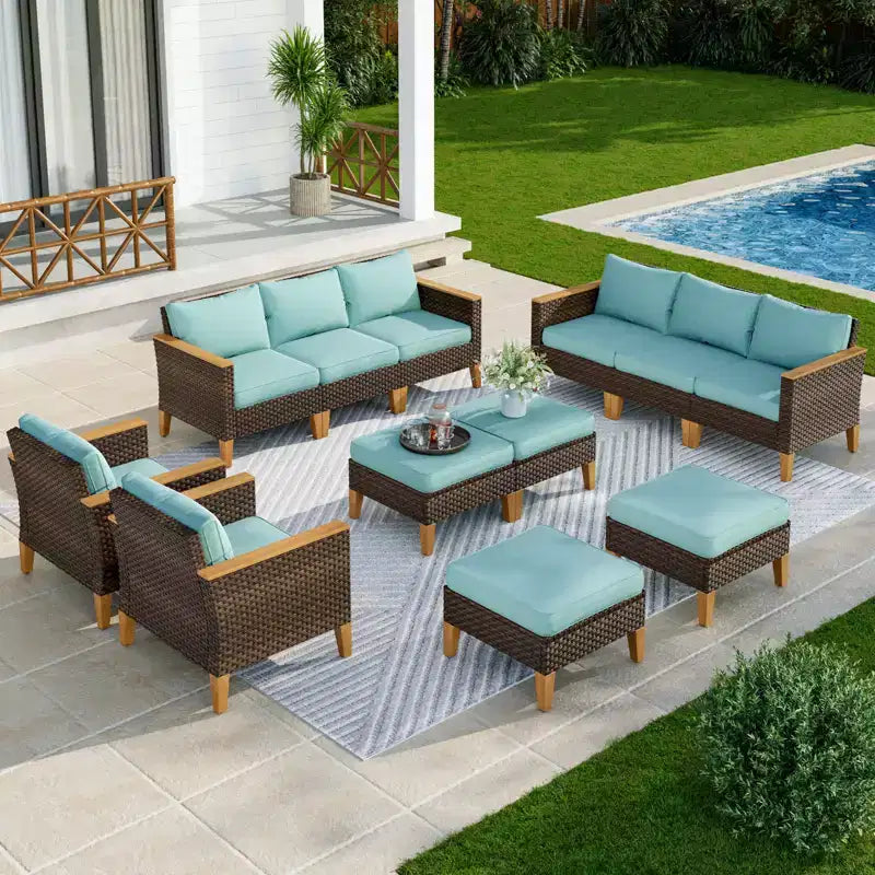 Captiva Designs Set Divano Sezionale da Giardino 12 Pezzi in Rattan Wicker con Pouf Imbottito