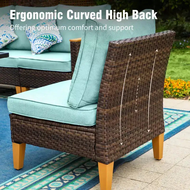 Set da conversazione componibile da 10 pezzi per patio esterno in rattan di vimini Captiva Designs con tavolo braciere e pouf imbottito