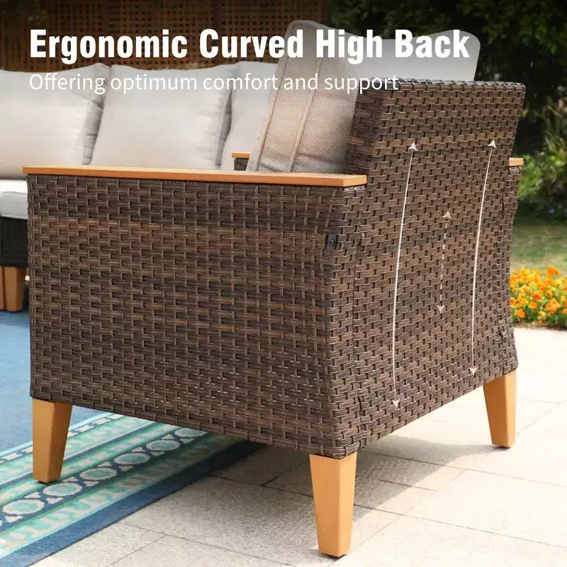 Set da conversazione componibile da 10 pezzi per patio esterno in rattan di vimini Captiva Designs con tavolo braciere e pouf imbottito