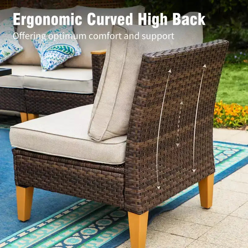 Set da conversazione componibile da 10 pezzi per patio esterno in rattan di vimini Captiva Designs con tavolo braciere e pouf imbottito