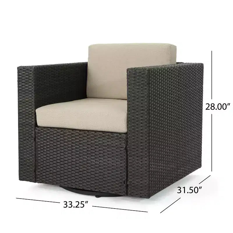 Set da 5 pezzi GDFStudio Venice con poltrona girevole e braciere, in vimini per esterni