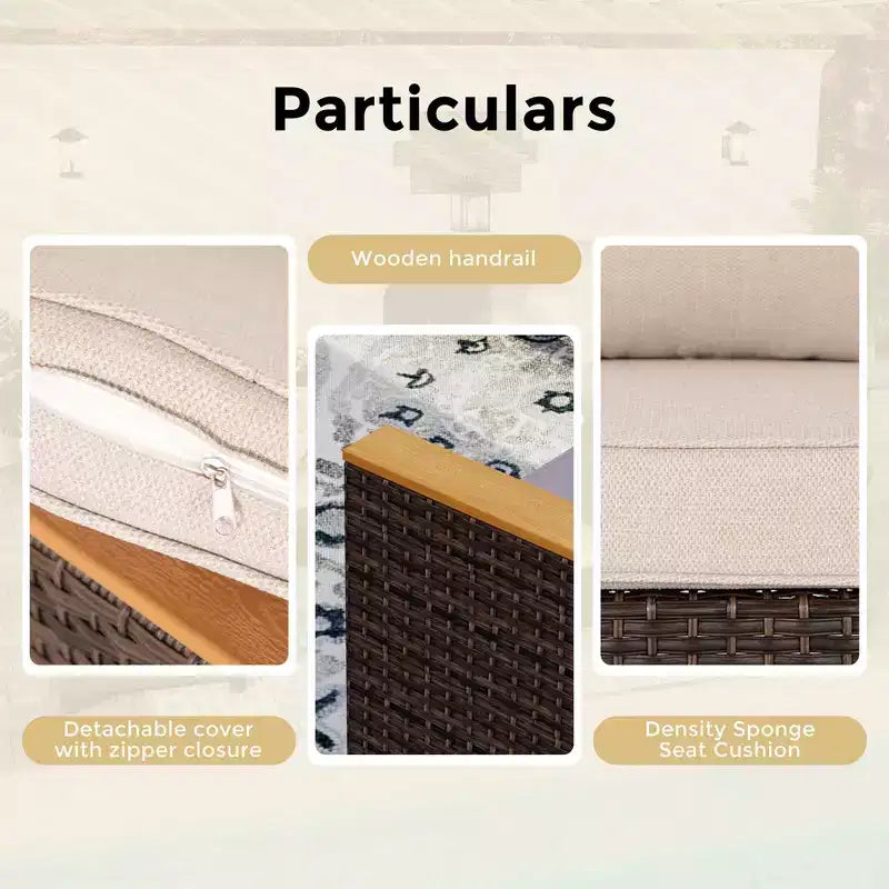 Captiva Designs Set Divano Sezionale Curvo Semicircolare da Esterno in Rattan di Vimini a 7 Pezzi con Pouf Imbottito