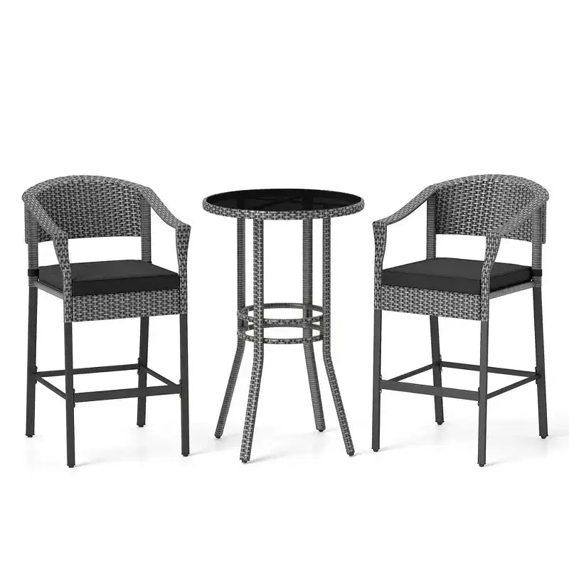 Set da bar Costway a 3 pezzi in rattan per esterni con sedie a braccioli e tavolo rotondo ad altezza bar
