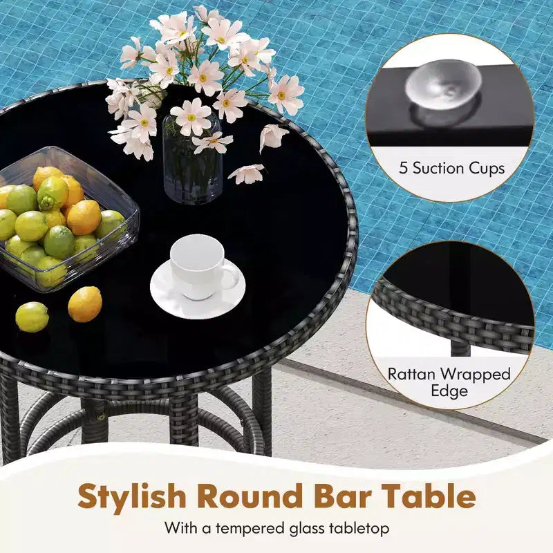 Set da bar Costway a 3 pezzi in rattan per esterni con sedie a braccioli e tavolo rotondo ad altezza bar