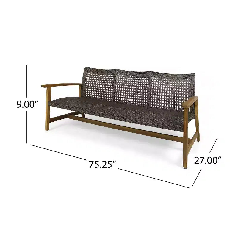 Set di divano a 3 posti e tavolino Christopher Knight Home Sewell in legno di acacia e vimini da esterno