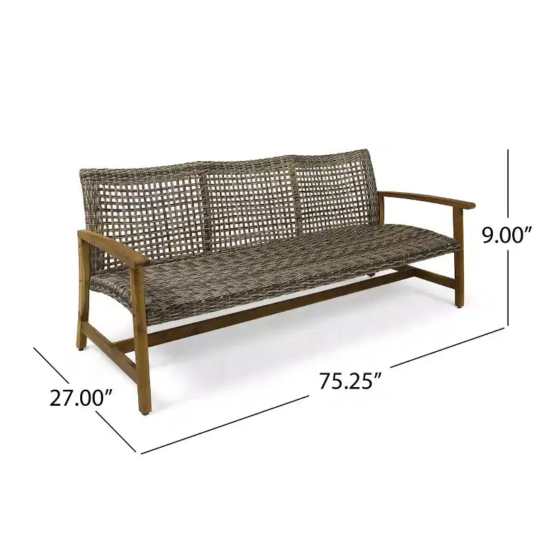 Set di divano a 3 posti e tavolino Christopher Knight Home Sewell in legno di acacia e vimini da esterno