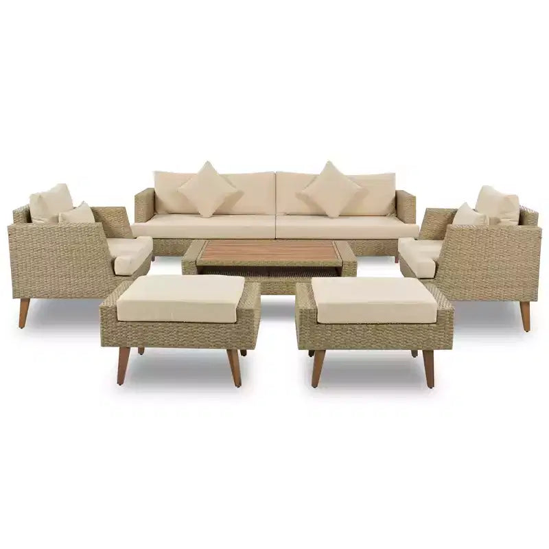 Whisen Set Divani 6 Pezzi in Vimini PE Resistente alle Intemperie, Divano da Esterno in Rattan con Doppi Cuscini