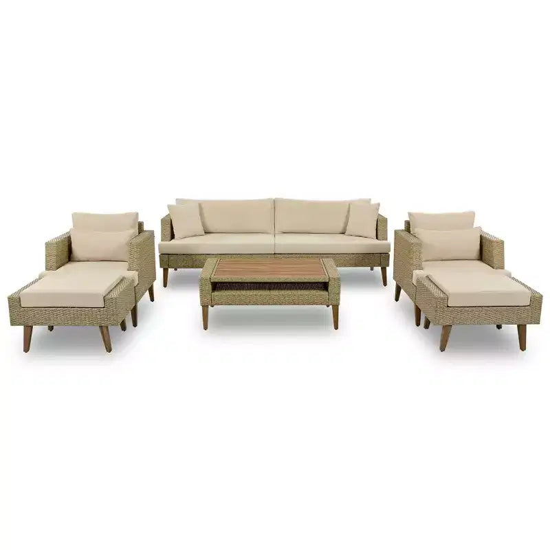 Whisen Set Divani 6 Pezzi in Vimini PE Resistente alle Intemperie, Divano da Esterno in Rattan con Doppi Cuscini