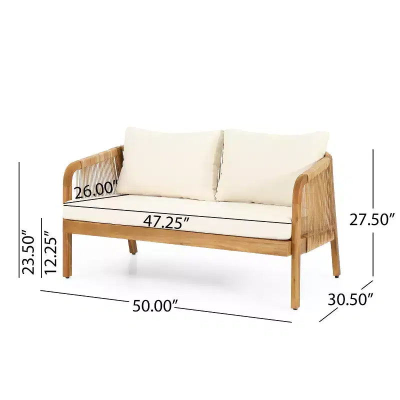Christopher Knight Home Allerton Set da conversazione da esterno a 4 posti in legno di acacia e vimini con cuscini, teak e beige