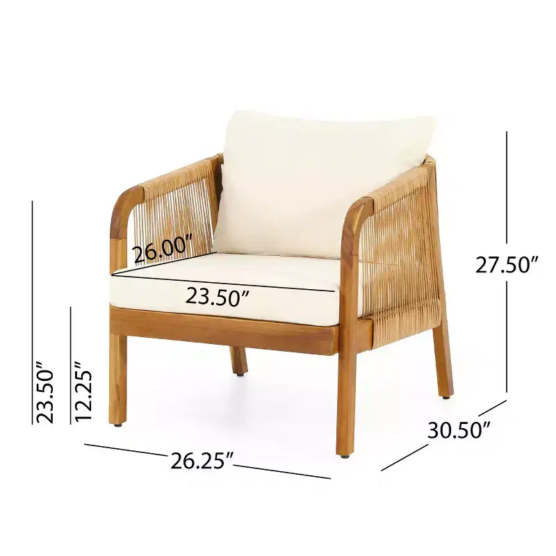 Christopher Knight Home Allerton Set da conversazione da esterno a 4 posti in legno di acacia e vimini con cuscini, teak e beige