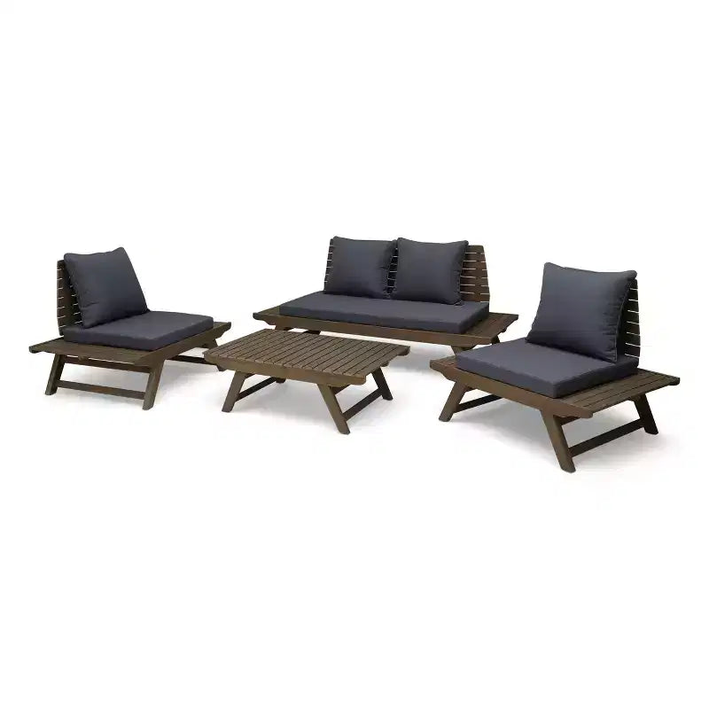 Christopher Knight Home Sedona Set da conversazione da esterno a 4 posti in legno di acacia con cuscini