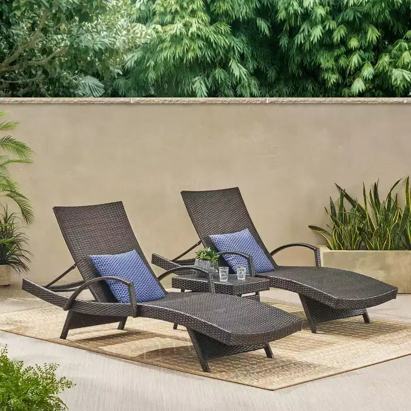 GDFStudio Soleil Set Salotto da Esterno in Vimini 3 Pezzi con Chaise Longue Braccioli Regolabili