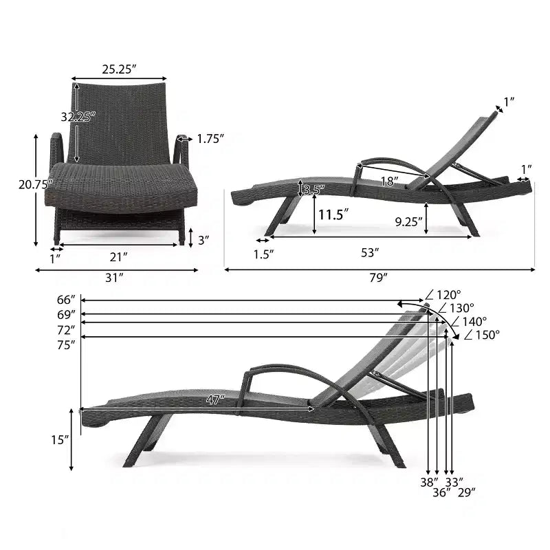 GDFStudio Soleil Set Salotto da Esterno in Vimini 3 Pezzi con Chaise Longue Braccioli Regolabili